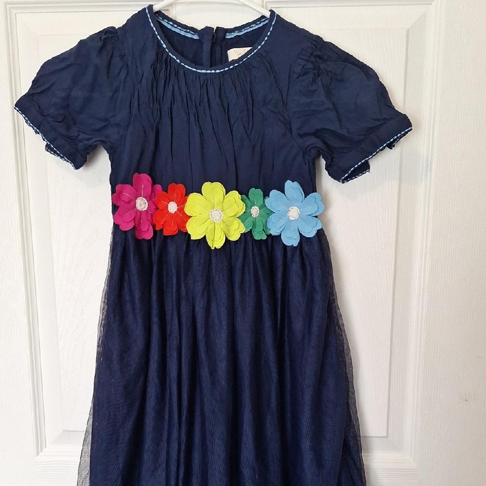Charming Navy Kids Dress with Floral Belt